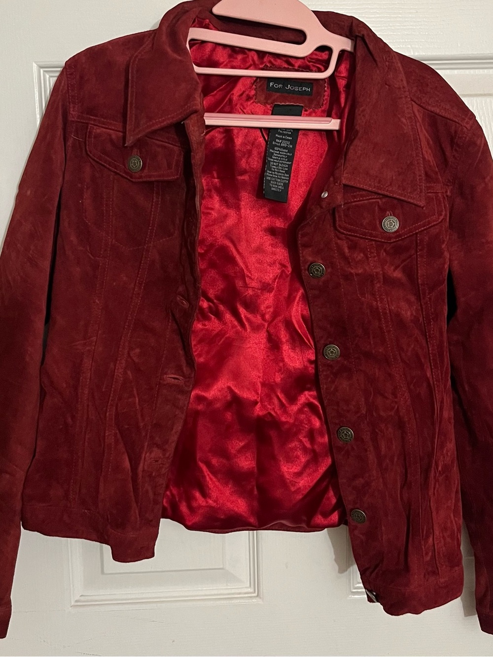 Joseph Red Suede Jean Jacket with Satin Lining